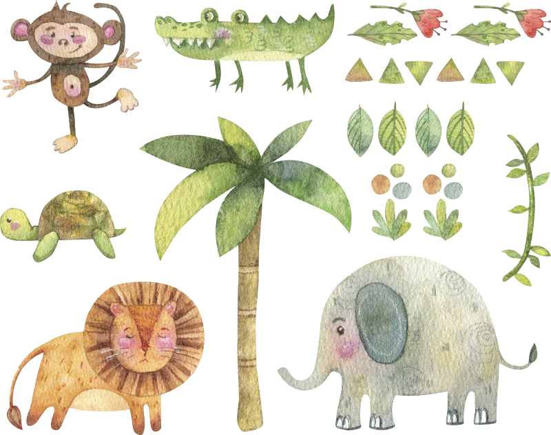 Kids vinyl carpet watercolor jungle animals - TenStickers