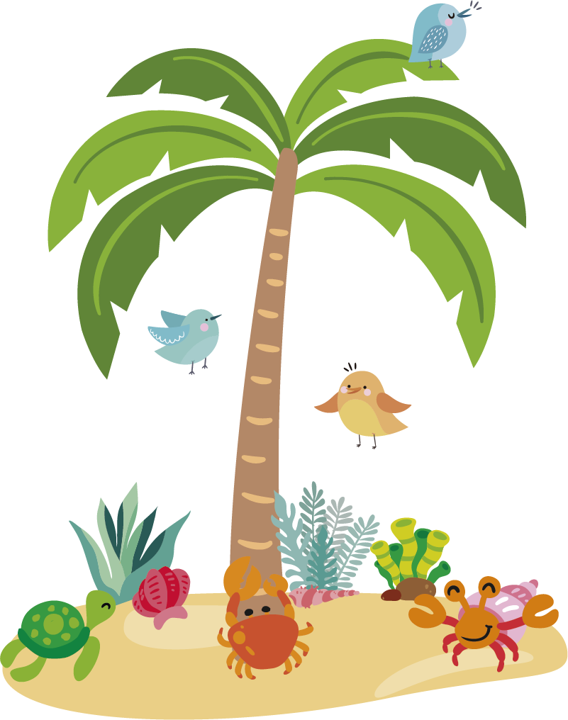 Kids vinyl carpet with palm trees and sea animals - TenStickers