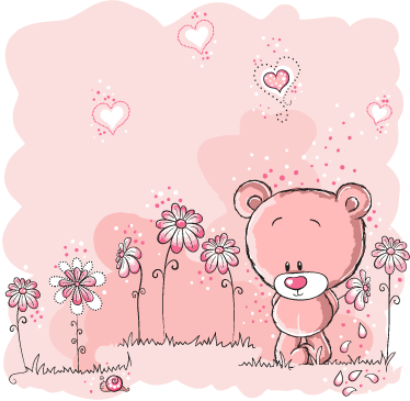 Kids vinyl carpet with pink bear and flowers - TenStickers