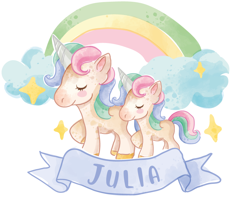 Kids vinyl carpet with joyful unicorns on a rainbow - TenStickers