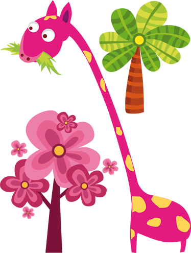 Kids vinyl carpet pink giraffe eating design - TenStickers