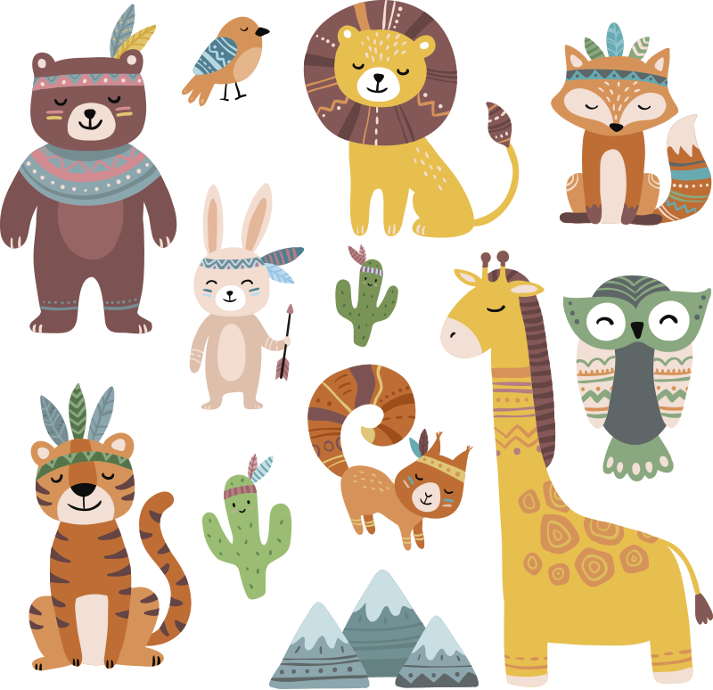 Kids vinyl carpet with funny tribal animals - TenStickers