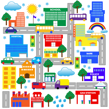 Kids vinyl carpet colorful big city design - TenStickers