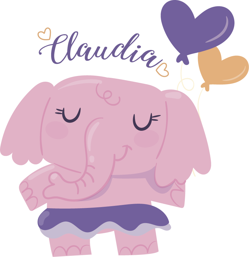 Kids vinyl carpet pink elephant with name - TenStickers