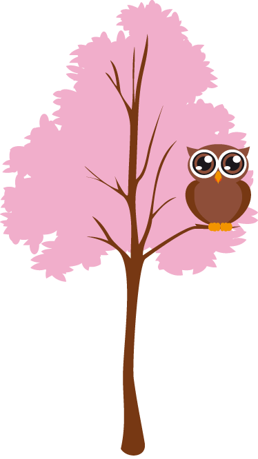 Kids vinyl carpet pink tree with owl design - TenStickers
