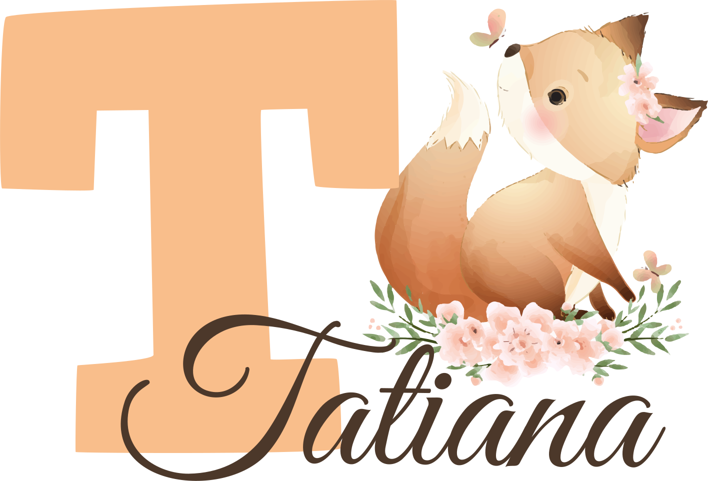 Kids vinyl carpet cute fox animal with name - TenStickers