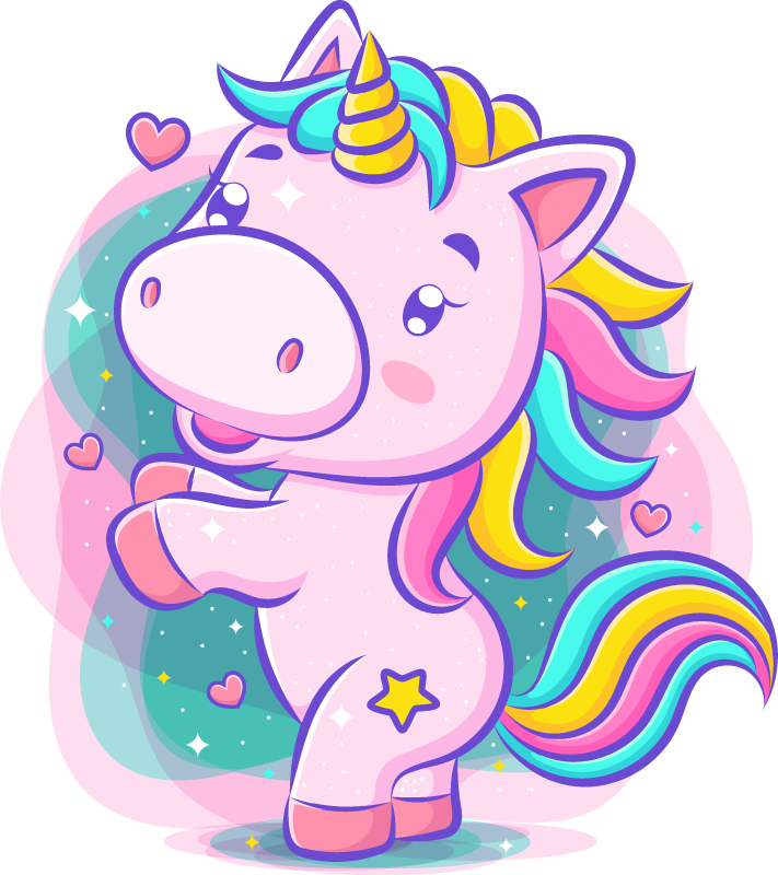 Kids vinyl carpet smiling cartoon unicorn colorful - TenStickers