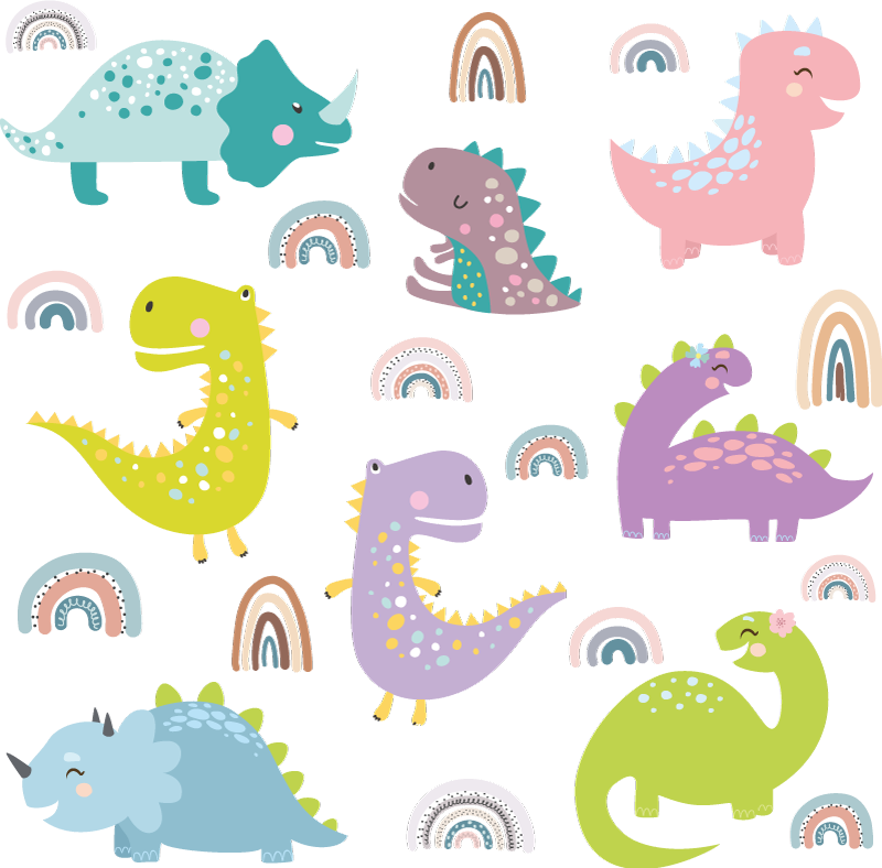 Bedroom vinyl carpet with nordic dinosaur rainbows - TenStickers