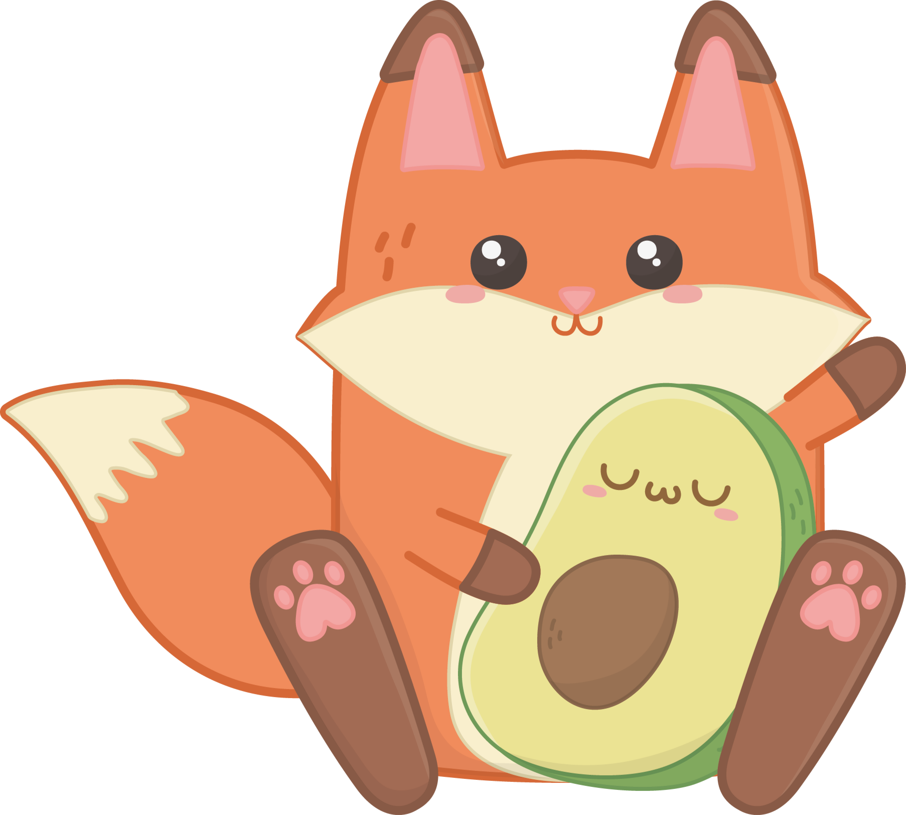 Kids vinyl carpet featuring kawaii fox and avocado - TenStickers