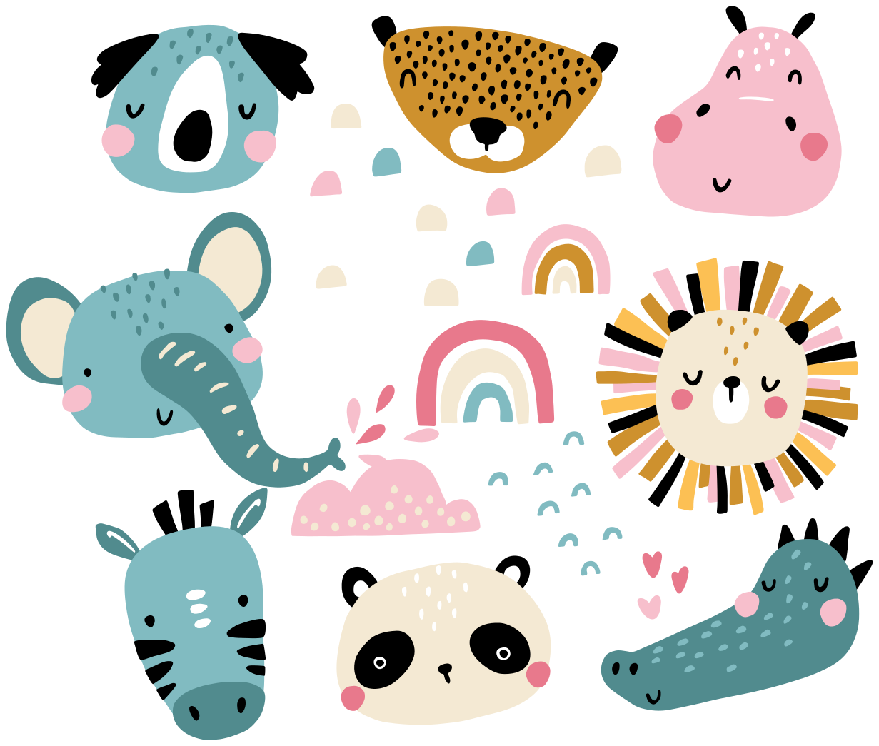 Kids vinyl carpet with little animals nordic style - TenStickers