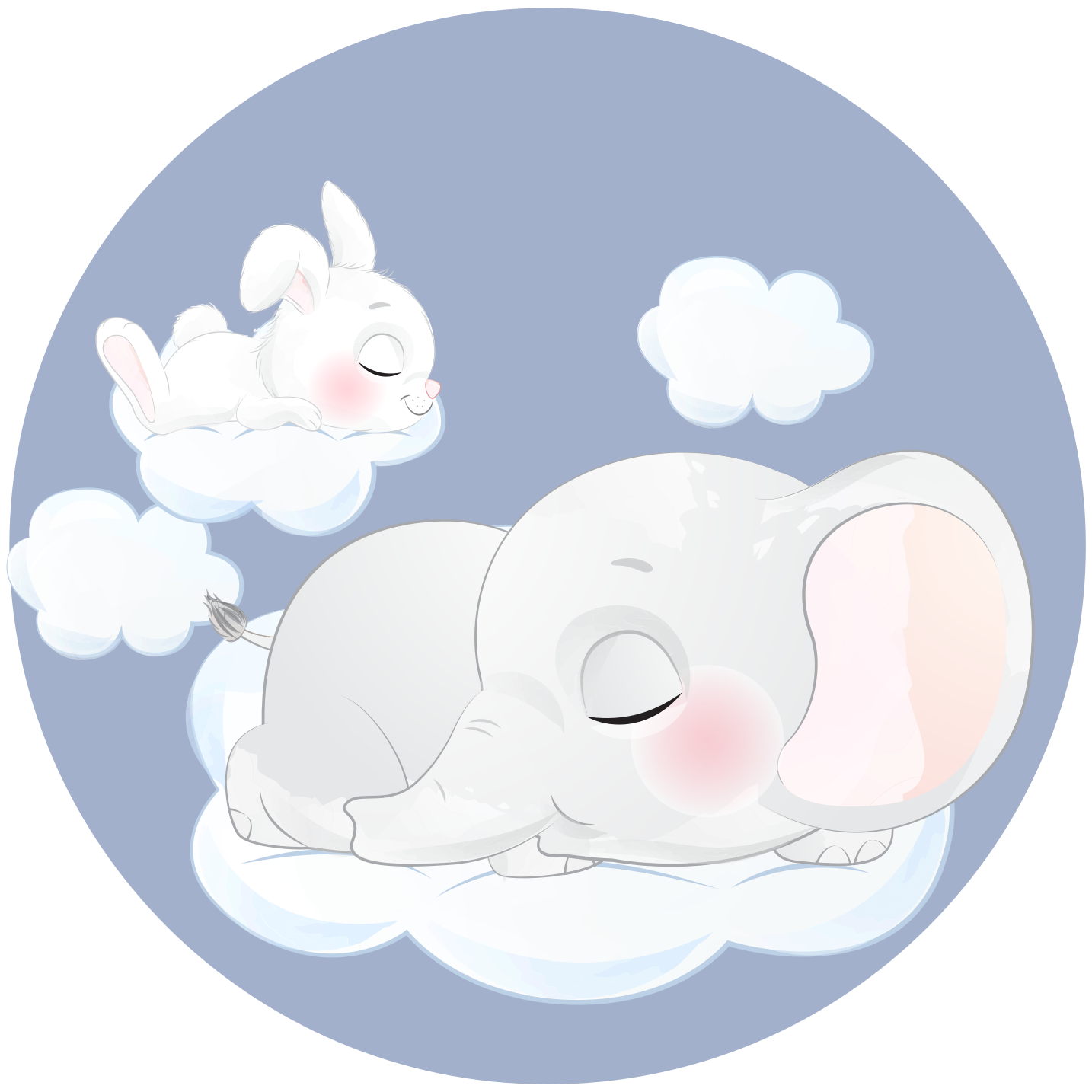 Kids vinyl carpet with elephant and rabbit on cloud - TenStickers