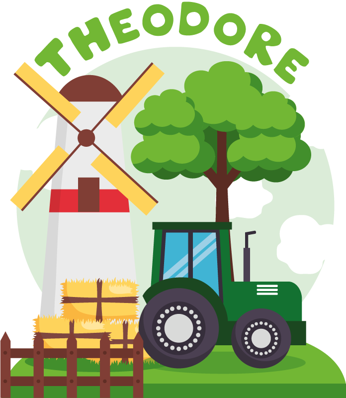 Kids vinyl carpet green tractor on hill with clouds - TenStickers