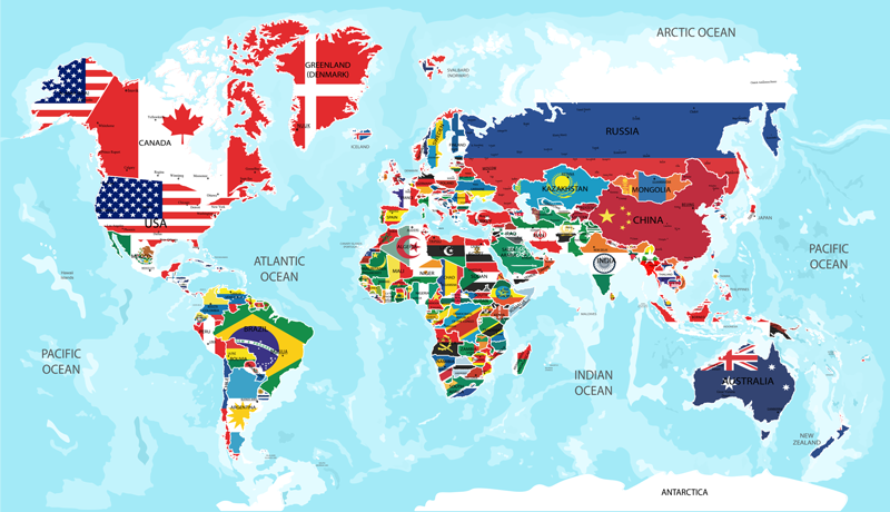 World map vinyl carpet with world flags - TenStickers