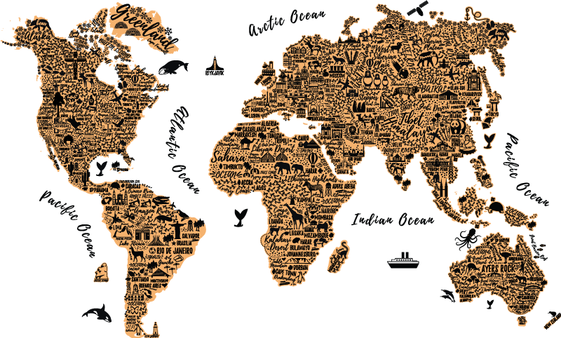 World map vinyl carpet with text profile design - TenStickers
