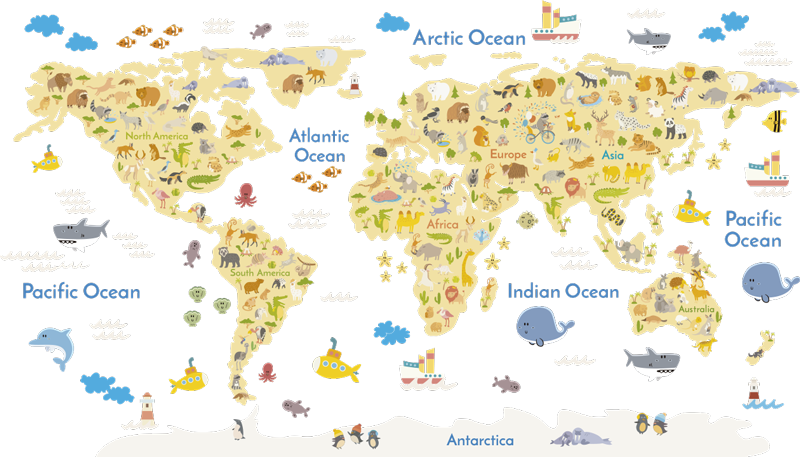 World map vinyl carpet animal design - TenStickers