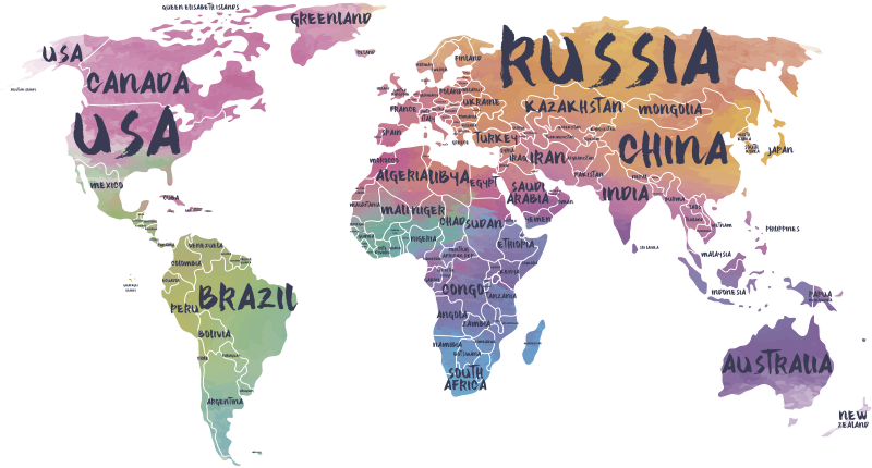 World map vinyl carpet world map lettering sticker - TenStickers