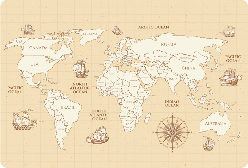 World map vinyl carpet antique world map with countries - TenStickers