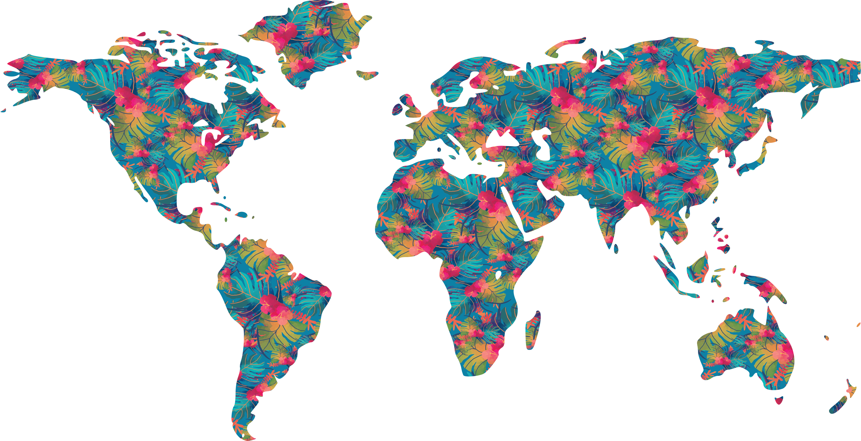 Tropical colorful leaves world map vinyl carpet - TenStickers