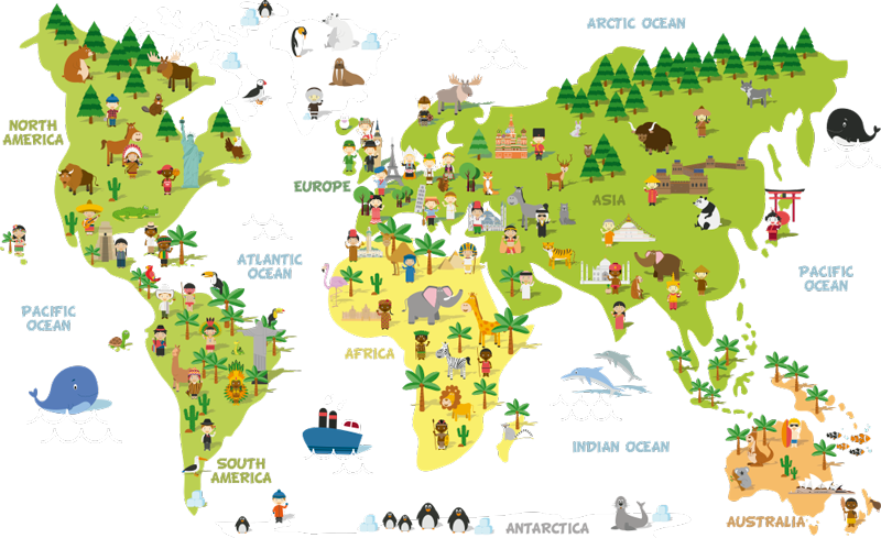 World map vinyl carpet people map in english - TenStickers