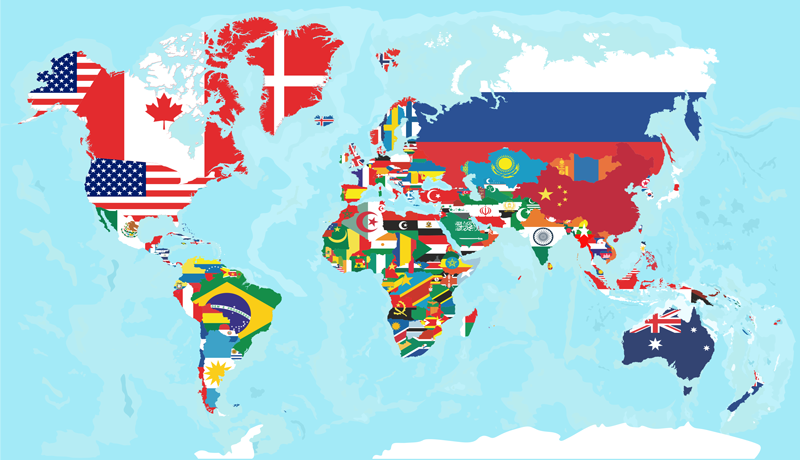 World map vinyl carpet with flags design - TenStickers