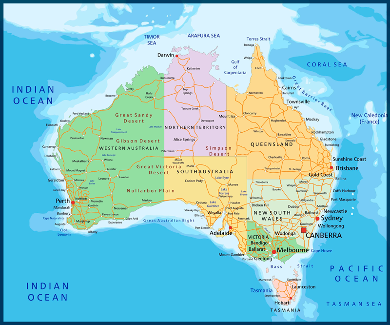 World map vinyl carpet political map of australia - TenStickers