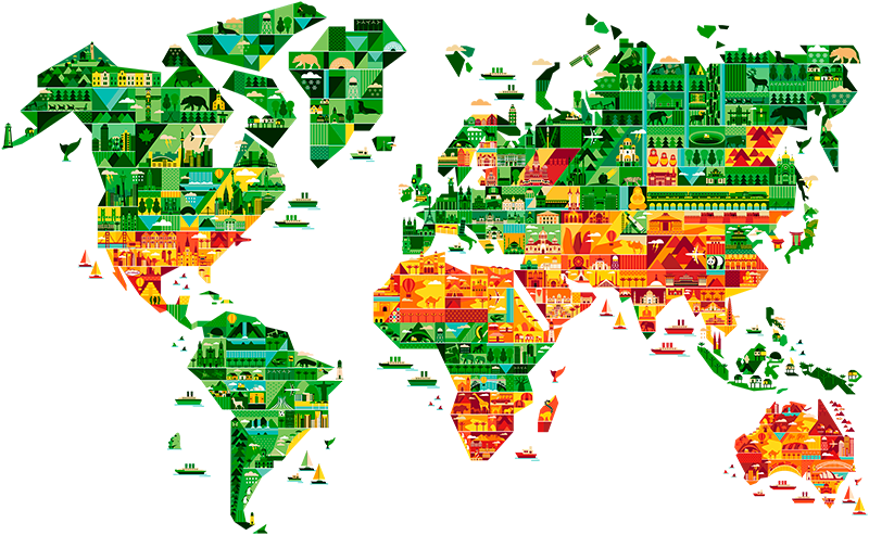 World map vinyl carpet with monument patterns - TenStickers