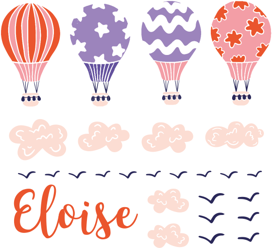 Kids vinyl carpet pink and purple balloons clouds birds - TenStickers