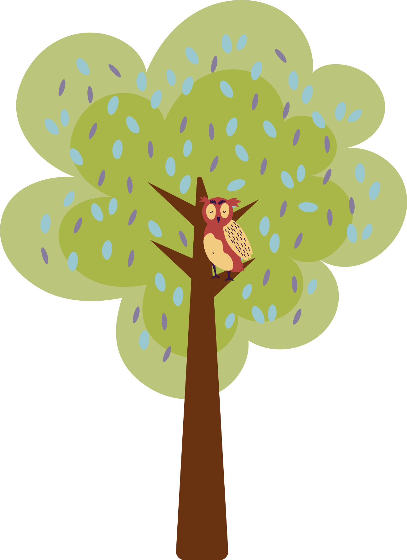 Kids vinyl carpet colorful tree with owl design - TenStickers