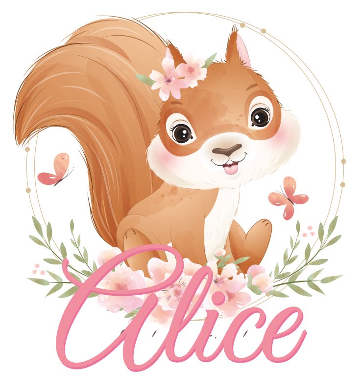 Kids vinyl carpet cute squirrel for girl with name - TenStickers