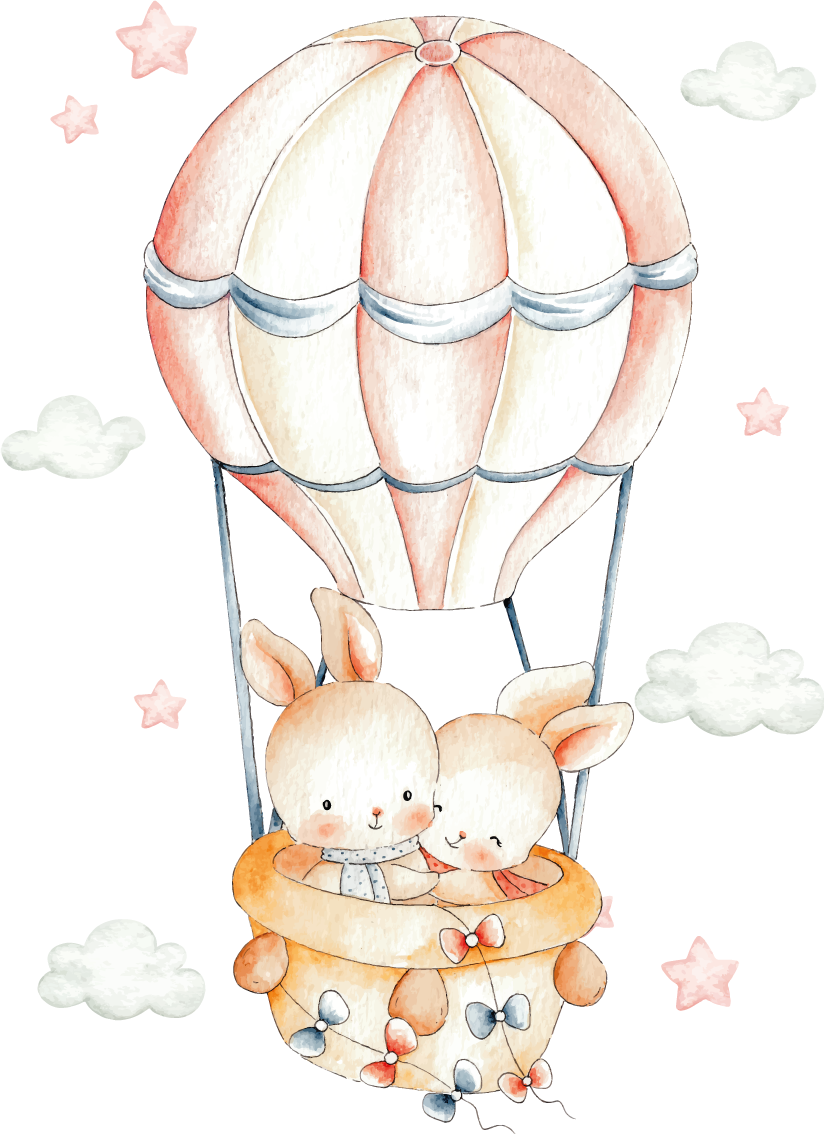Kids vinyl carpet bunny hot air balloon - TenStickers