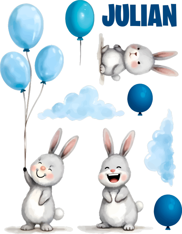 Kids vinyl carpet with blue balloons and bunnies - TenStickers