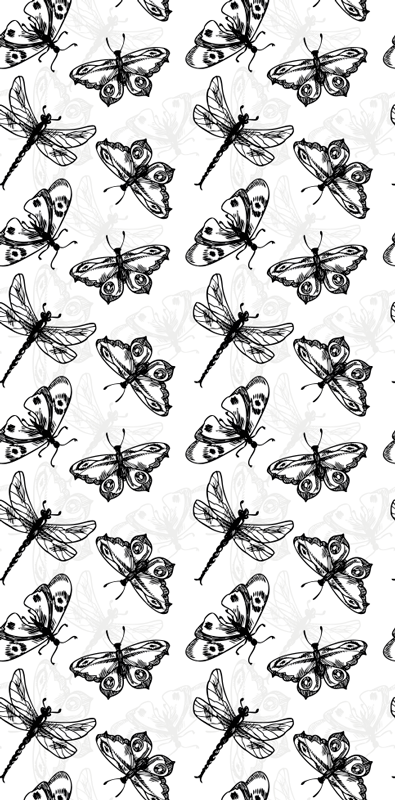 Bathroom vinyl carpet with black and white dragonfly pattern - TenStickers