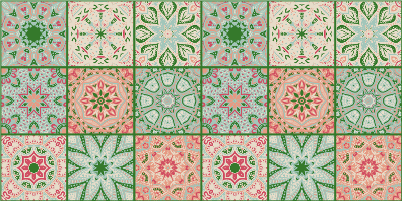 Bathroom vinyl carpet in blue and green tile design - TenStickers