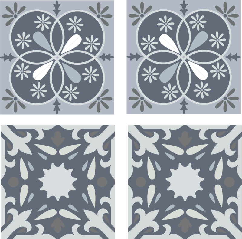 Bathroom vinyl carpet blue original flower tile sticker - TenStickers