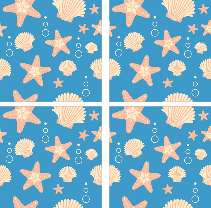 Bathroom vinyl carpet with fishstar and shells tiles - TenStickers