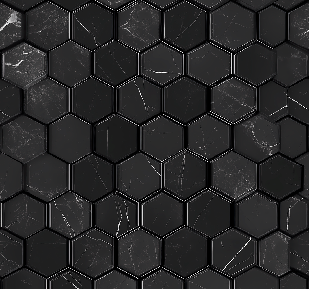 Bathroom vinyl carpet in black hexagon design - TenStickers