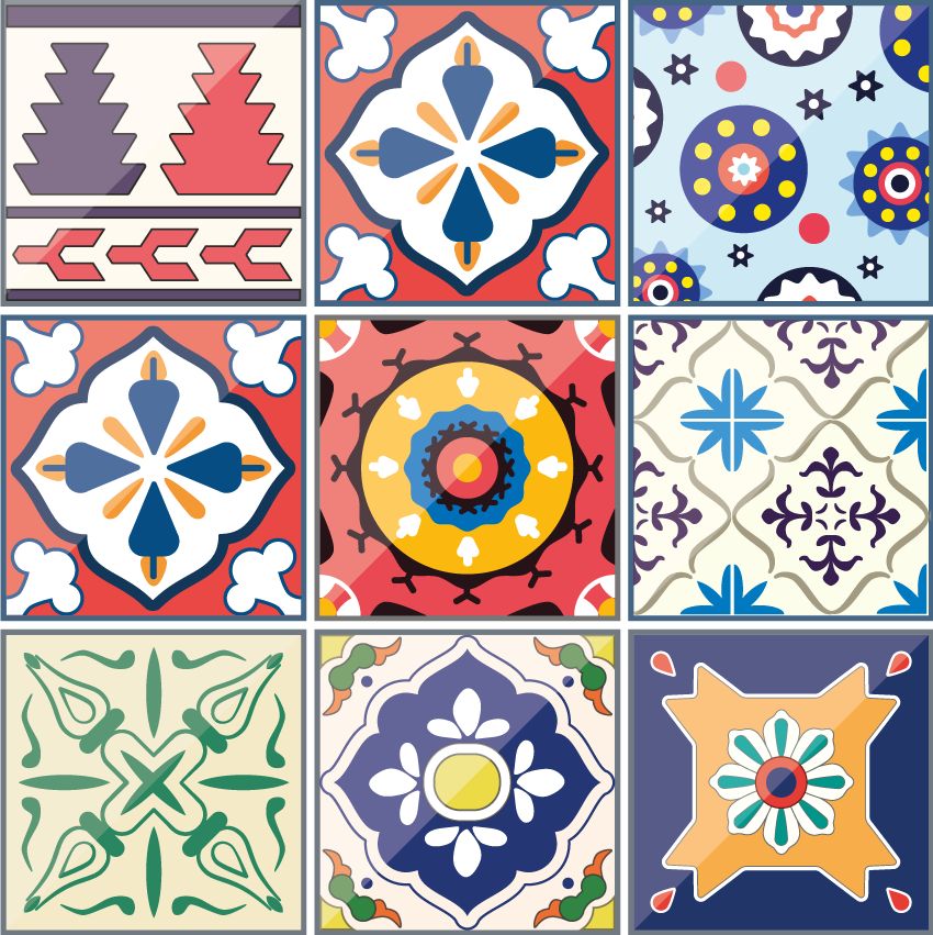 Kitchen vinyl carpet with vibrant decorative tiles - TenStickers