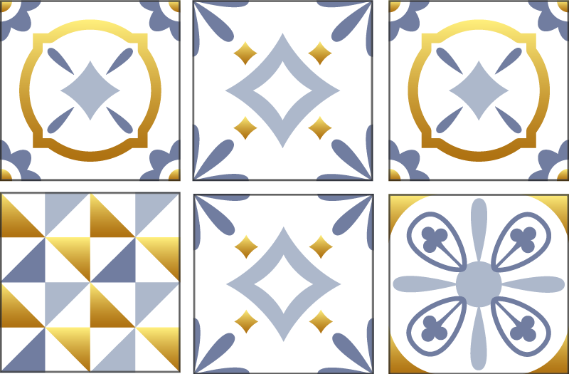 Kitchen vinyl carpet with golden effect tiles - TenStickers