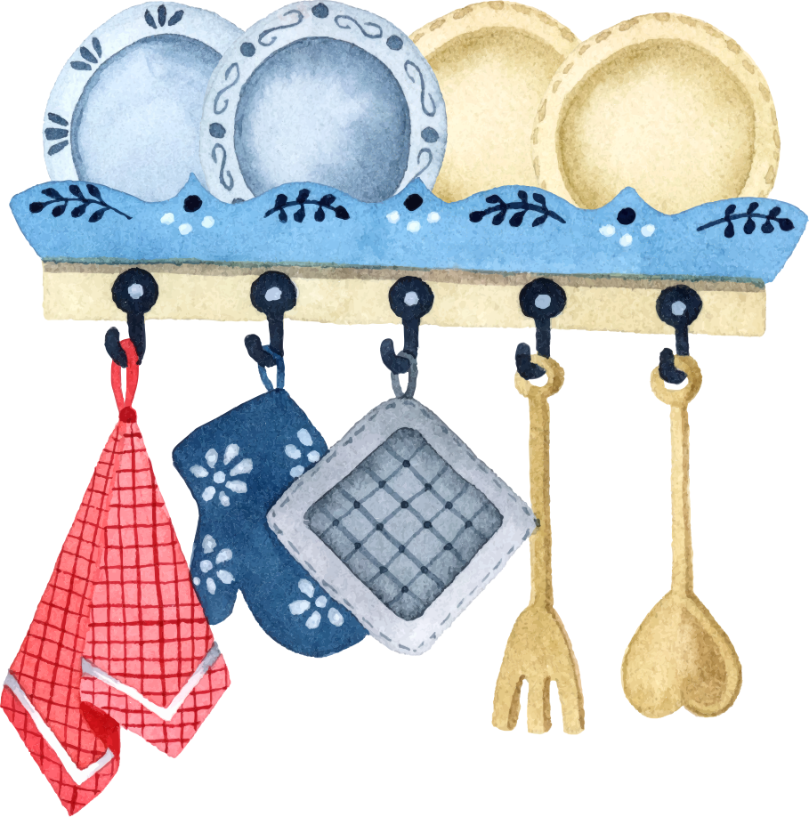 Kitchen vinyl carpet hand drawn watercolor kitchen tools - TenStickers