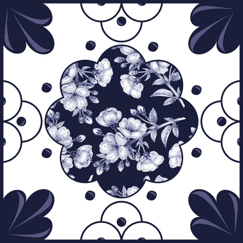 Kitchen vinyl carpet with flower pattern tiles - TenStickers