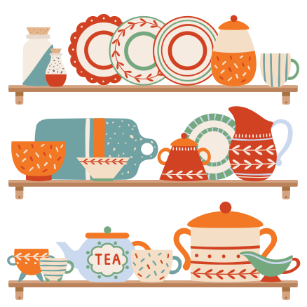 Kitchen vinyl carpet with kitchen tableware display - TenStickers