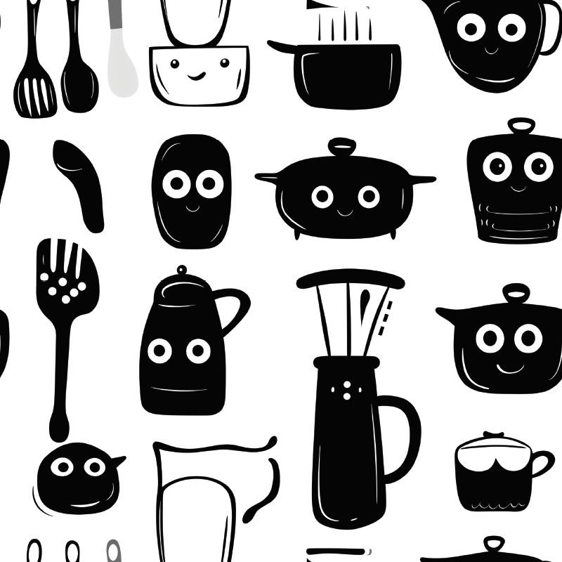 Kitchen vinyl carpet with drawn black utensils - TenStickers