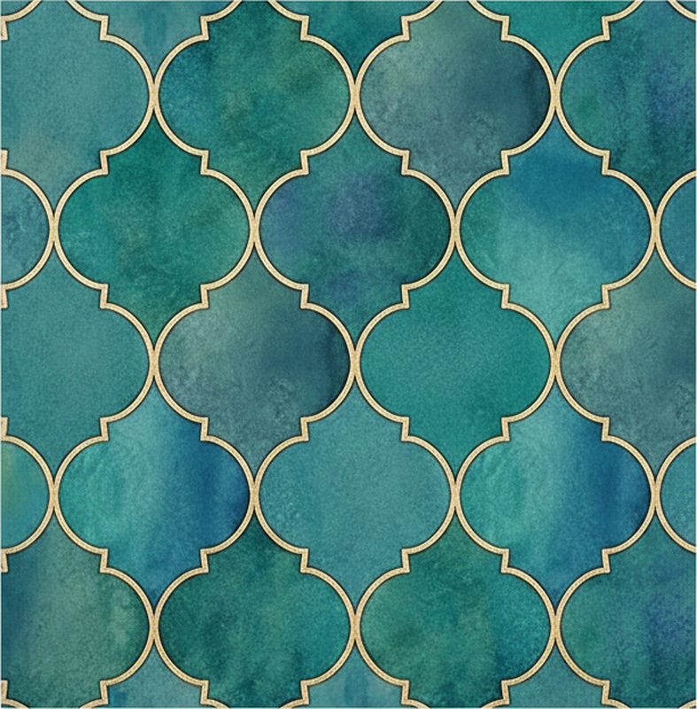 Kitchen vinyl carpet in jade green with gold accents - TenStickers