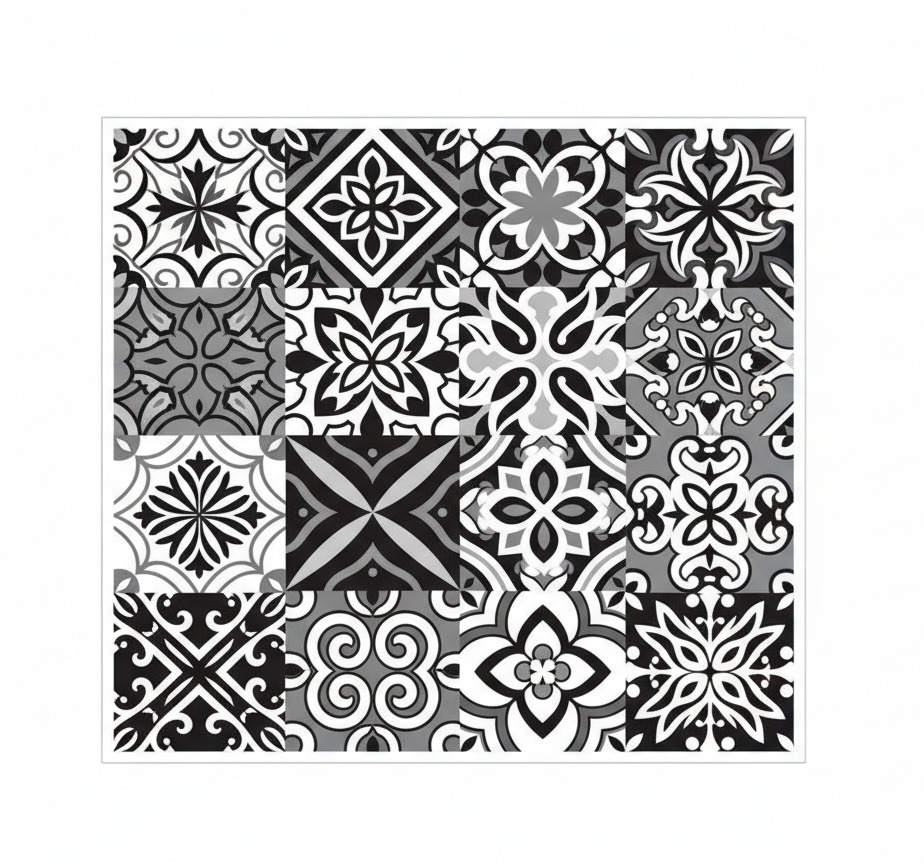 Kitchen vinyl carpet in bold black geometric design - TenStickers