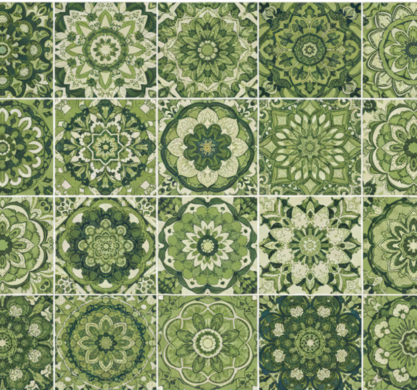 Moss green kaleidoscope kitchen vinyl carpet - TenStickers
