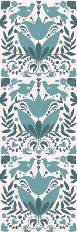 Blue folk art pattern with birds kitchen vinyl carpet - TenStickers