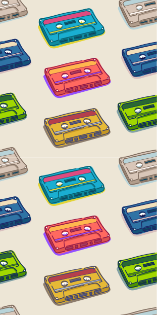 Bedroom vinyl carpet with retro multicolored cassette design - TenStickers