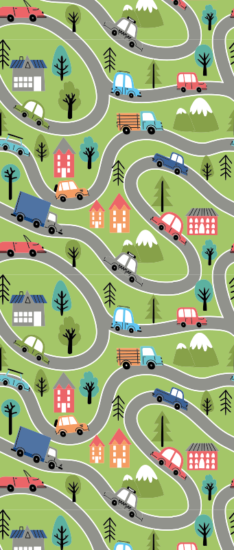 Bedroom vinyl carpet colorful street with racing cars - TenStickers