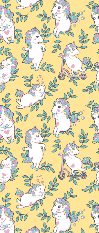 Bedroom vinyl carpet with cute unicorns and leaves - TenStickers