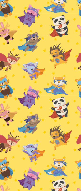 Bedroom vinyl carpet with superhero pets design on yellow - TenStickers